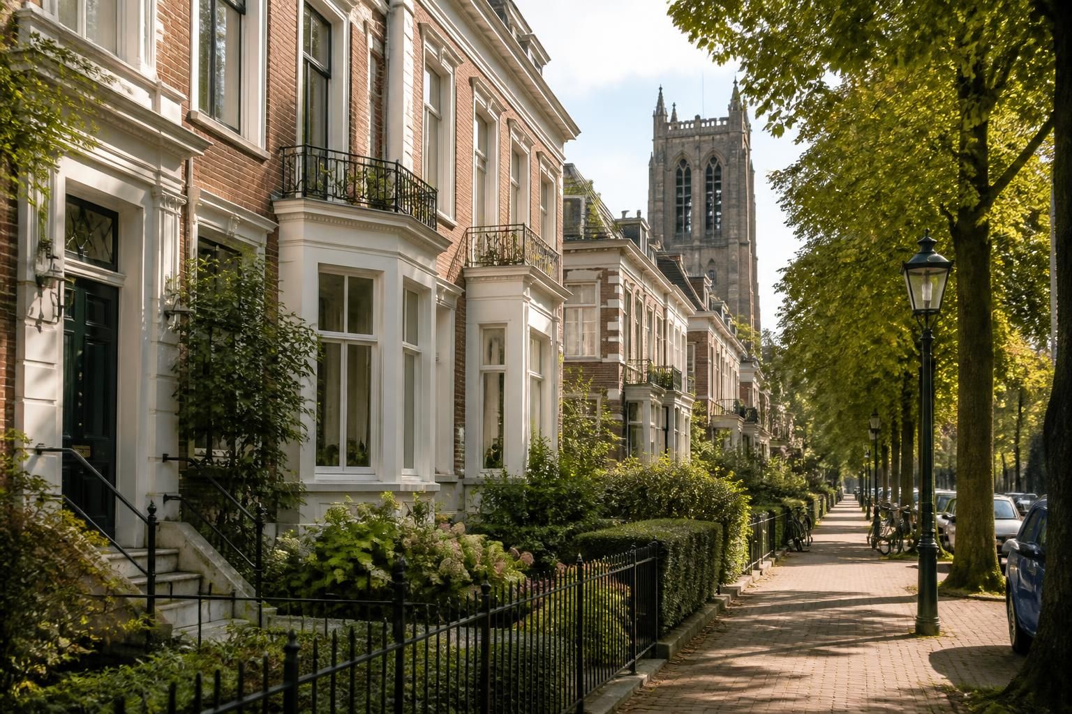 Urban neighborhood with residential buildings and greenery in Arnhem.