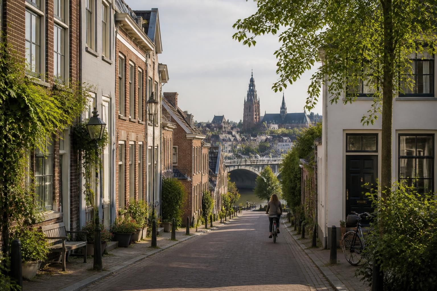 Tidy city neighborhood with homes and greenery in Nijmegen.