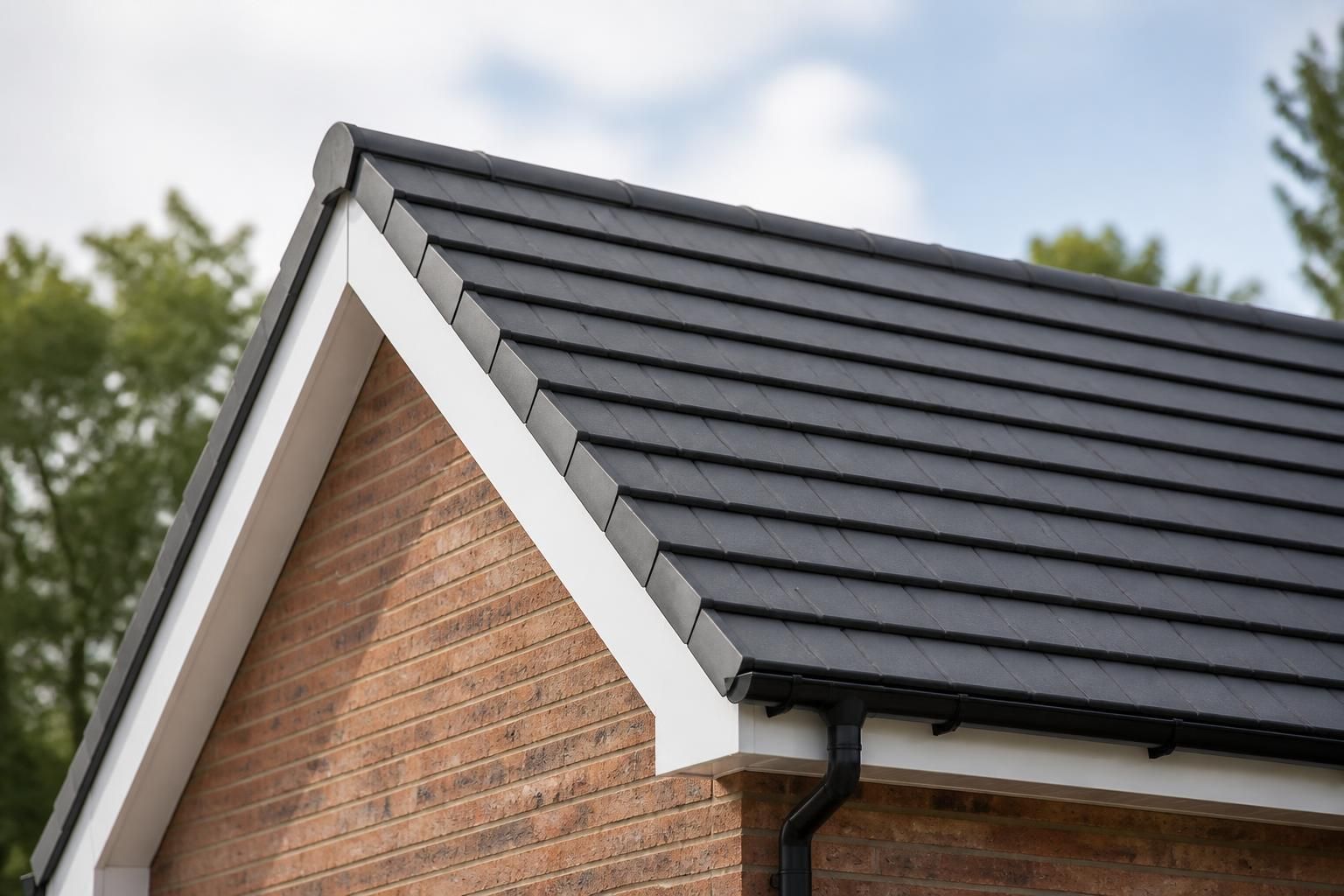Renovated roof with neatly replaced tiles and a clean roofline.