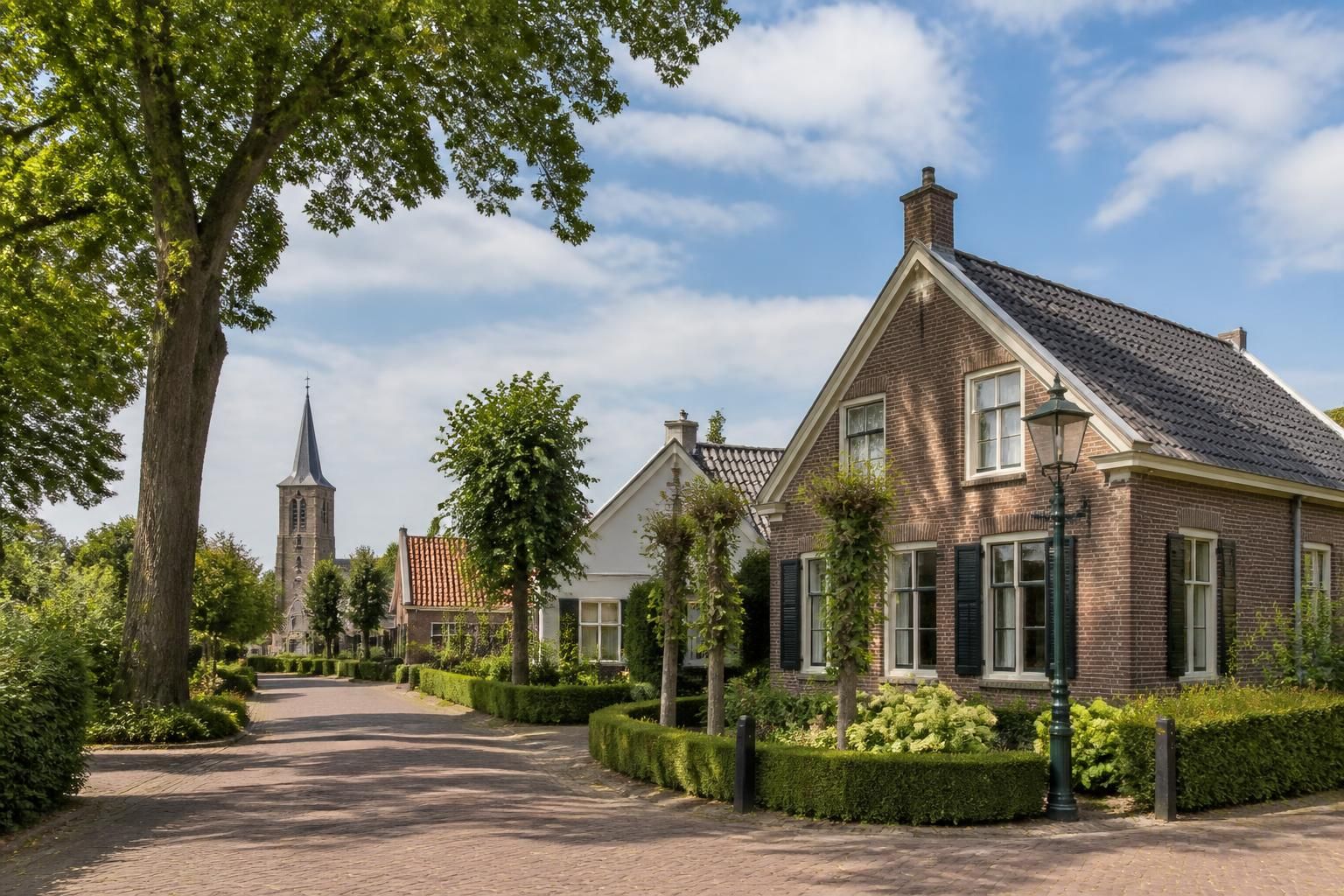 Rural-town homes with trees and open sky in Ruurlo.